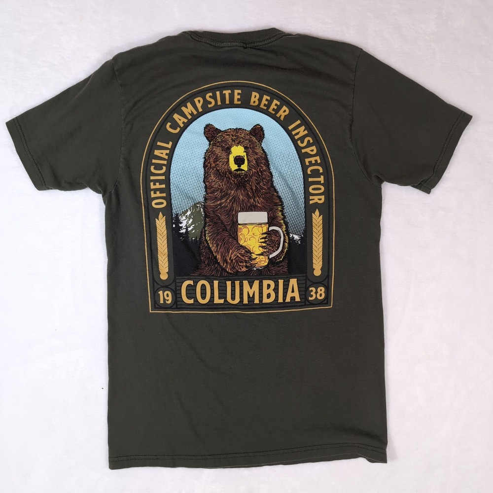 Columbia Green‎ Official Campsite Beer Inspector Graphic T-Shirt Bear Men Small